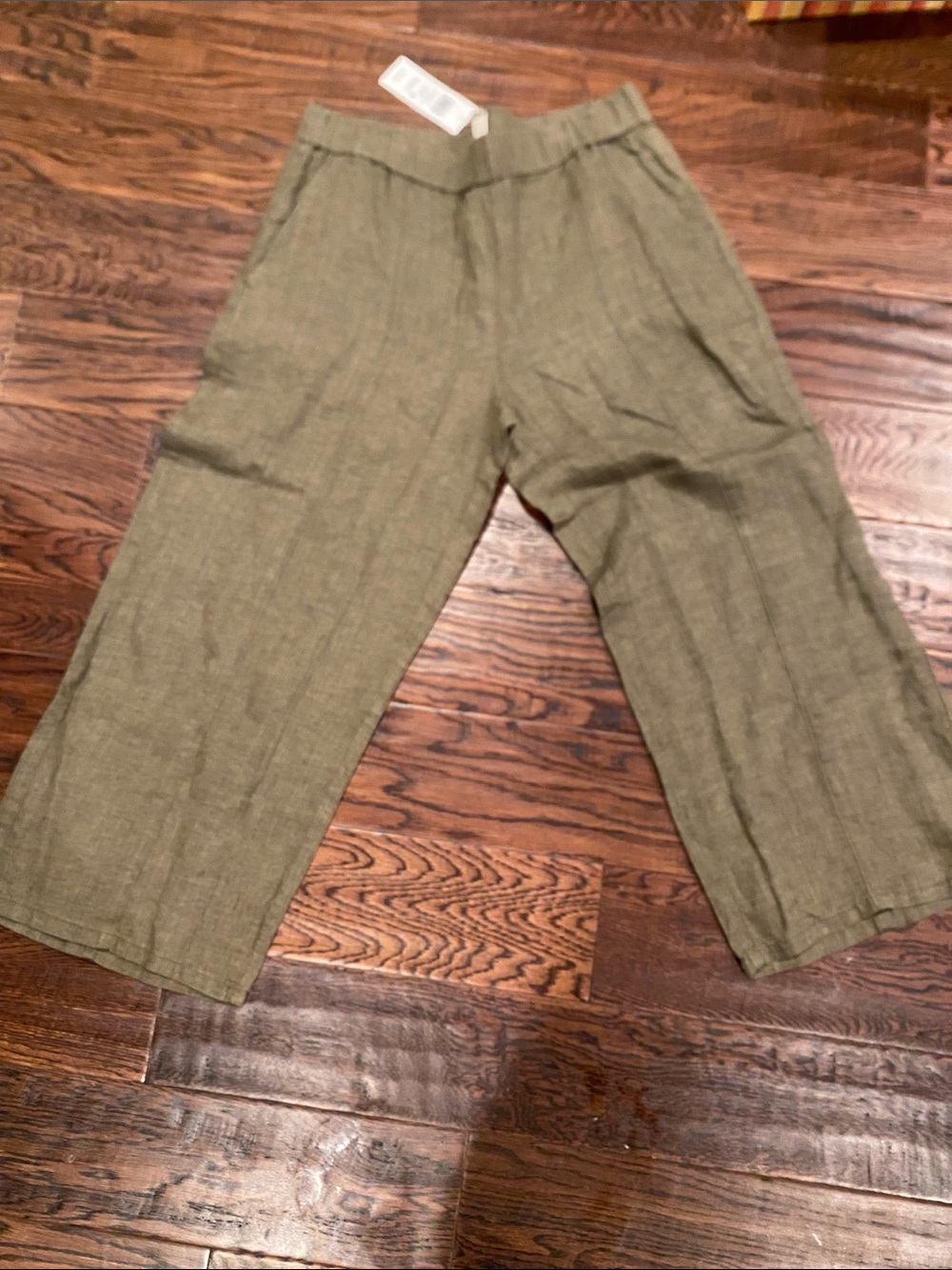Eileen Fisher Organic pull on Olive Green Wide-Leg Linen cropped Pants NWT